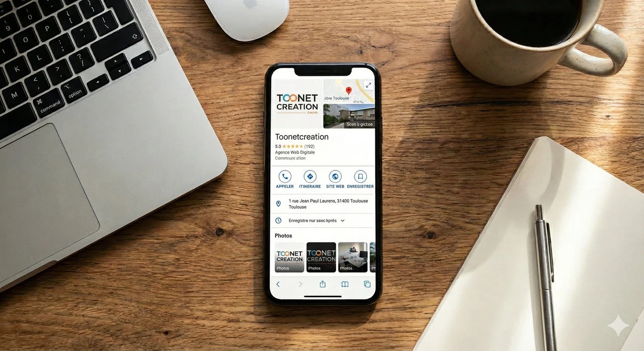 fiche google business profile de toonetcreation affichée sur un téléphone
